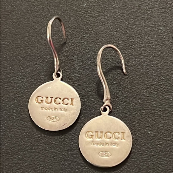Gucci Sterling Silver Logo Medallion Disc Drop Hook Earrings - Picture 5 of 14